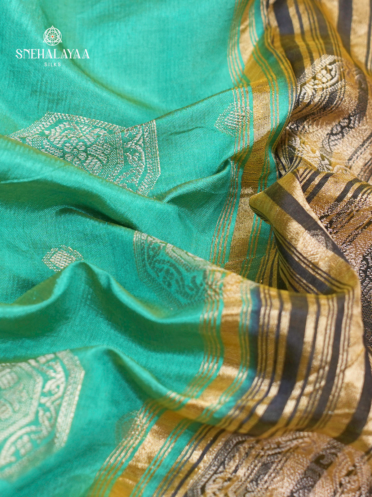 Teal Blue Raw Silk Saree