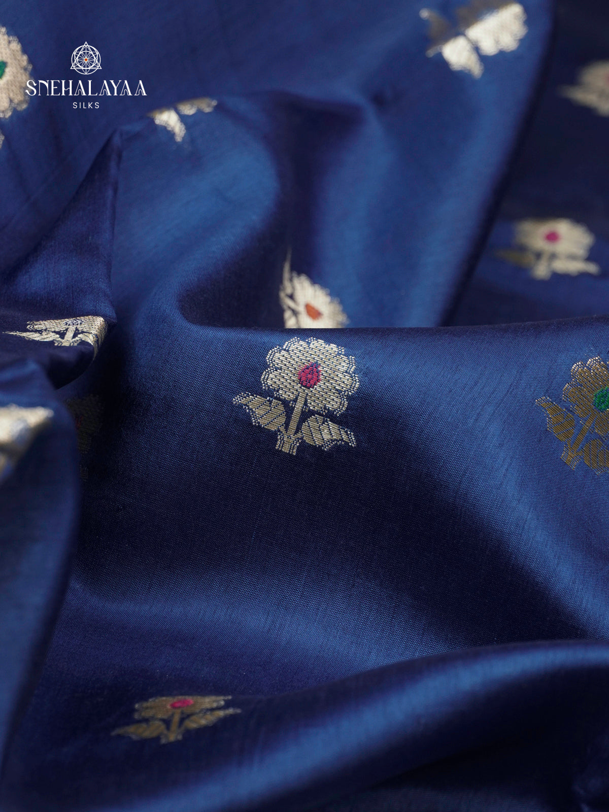 Navy Blue Banaras Dupion Silk Saree