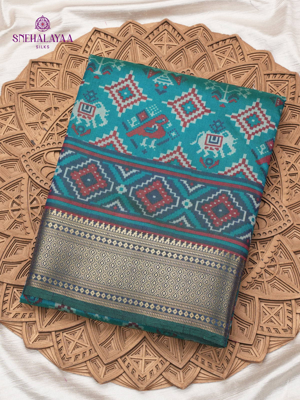 Peacock Blue Ikat Saree