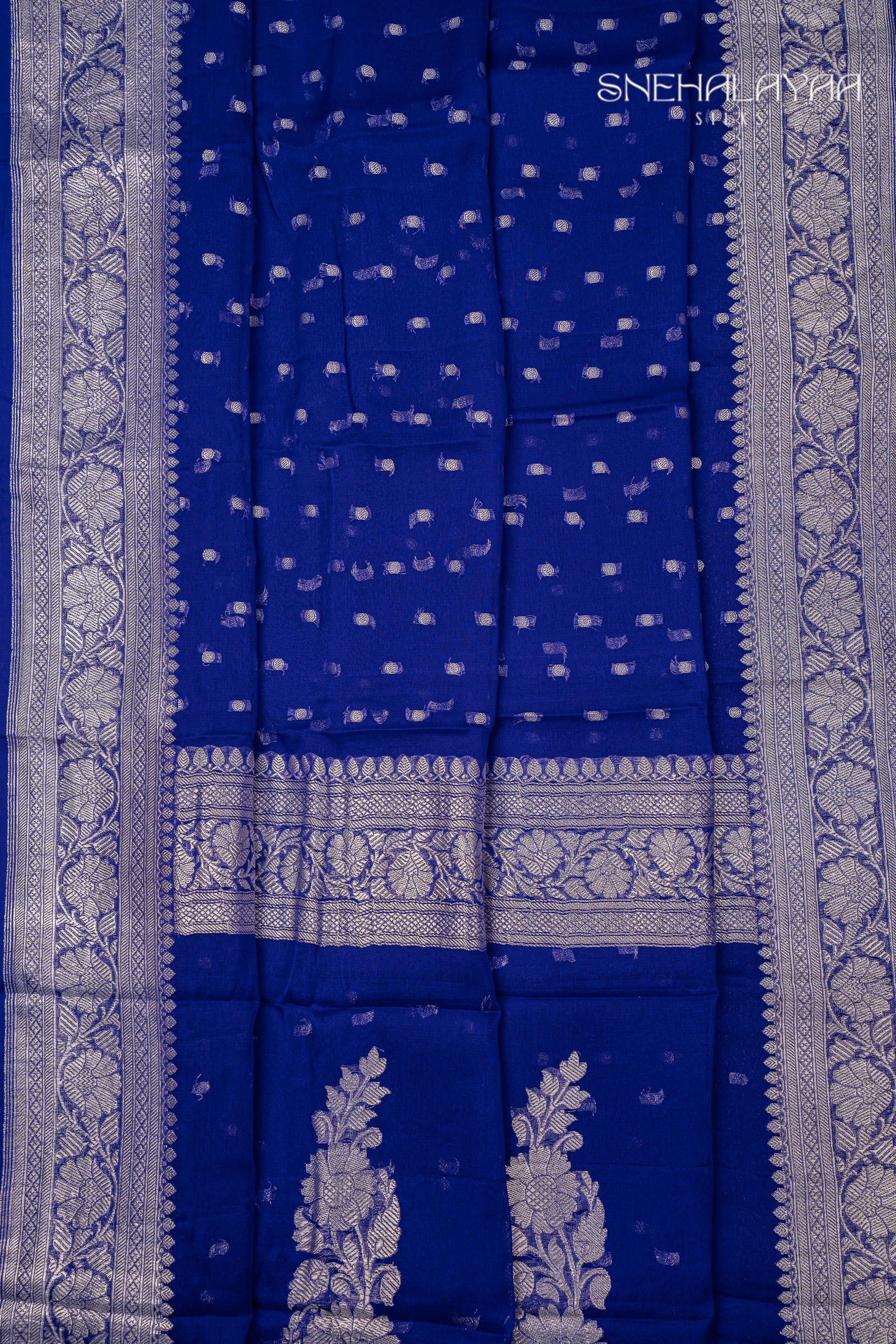 Admiral Blue Banaras Chiffon Saree