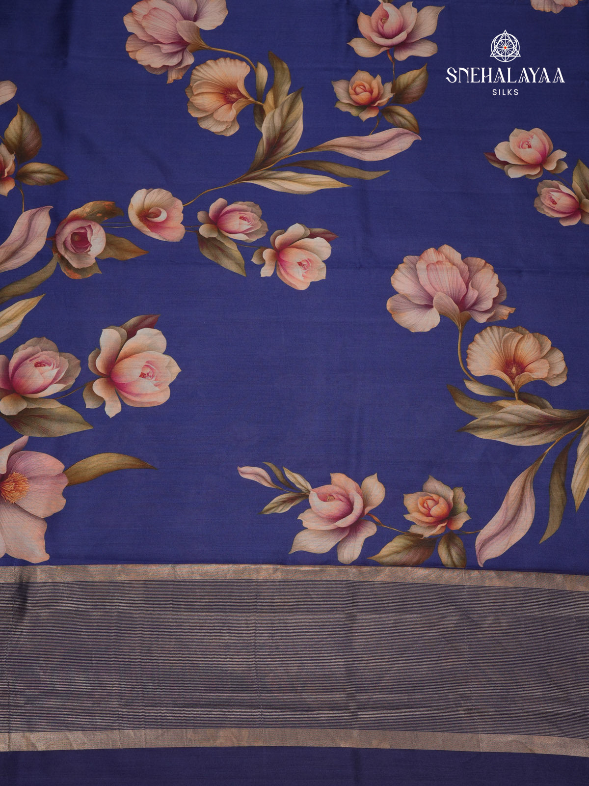 Navy Blue Chiniya Silk Saree