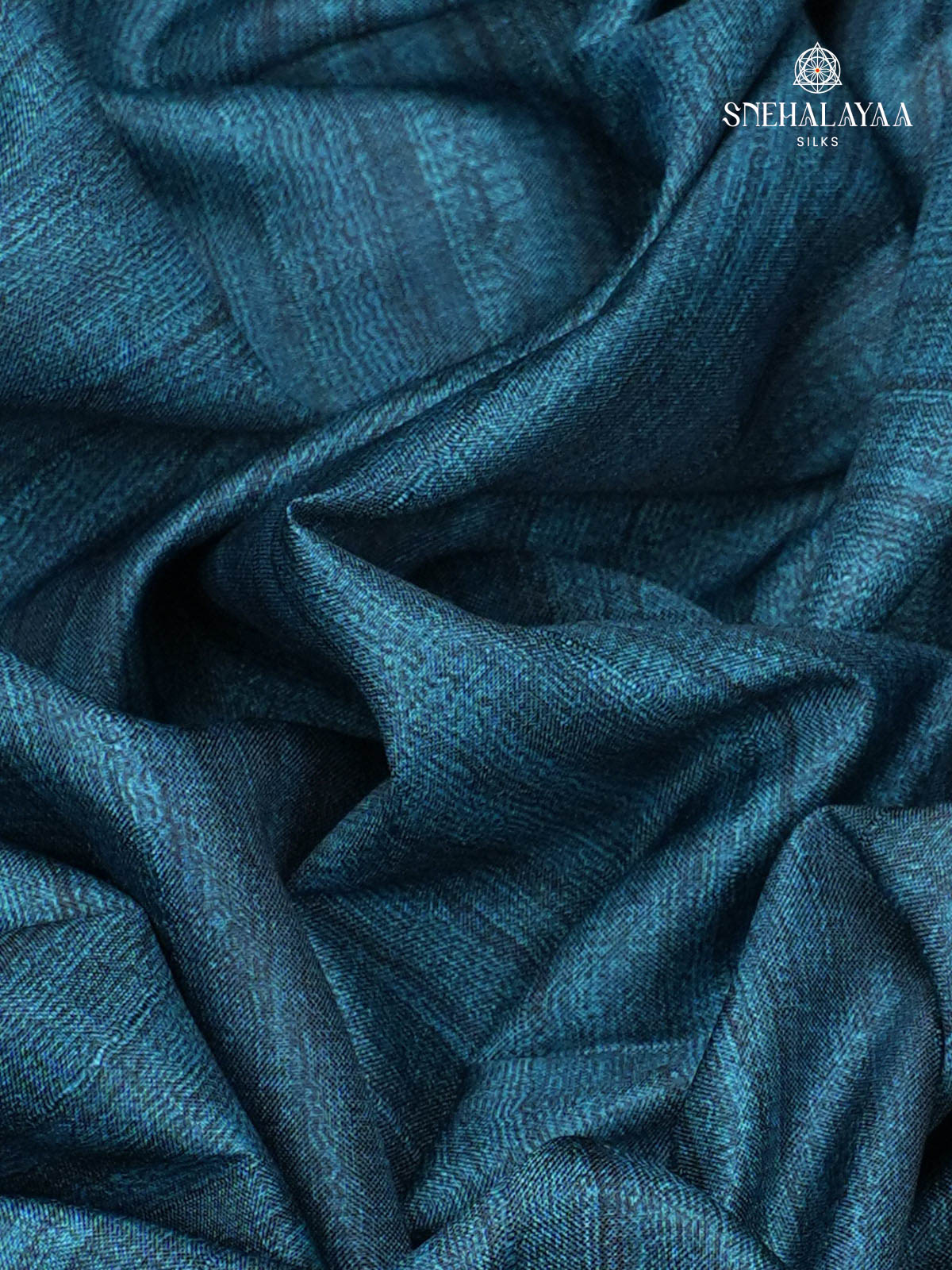 Peacock Blue Floral Printed Tussar Saree