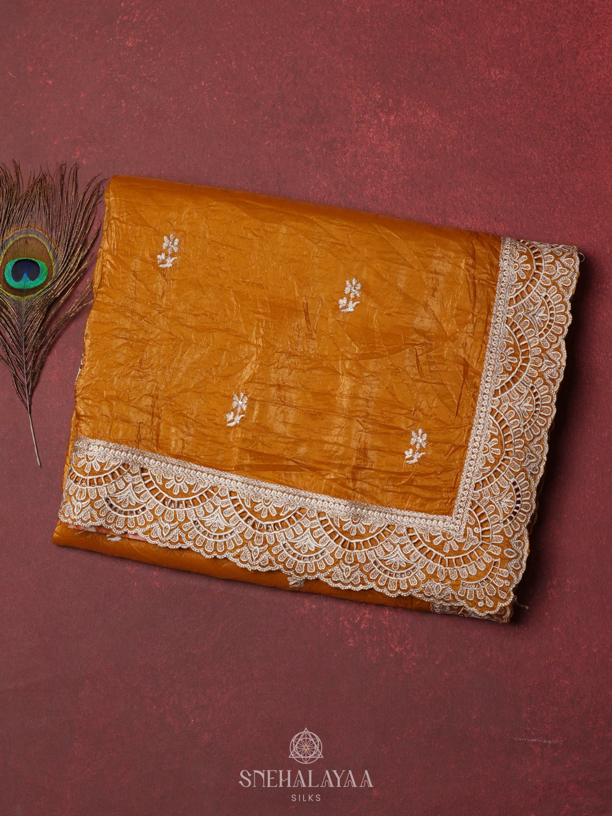 Orange Tissue Embroidery Saree