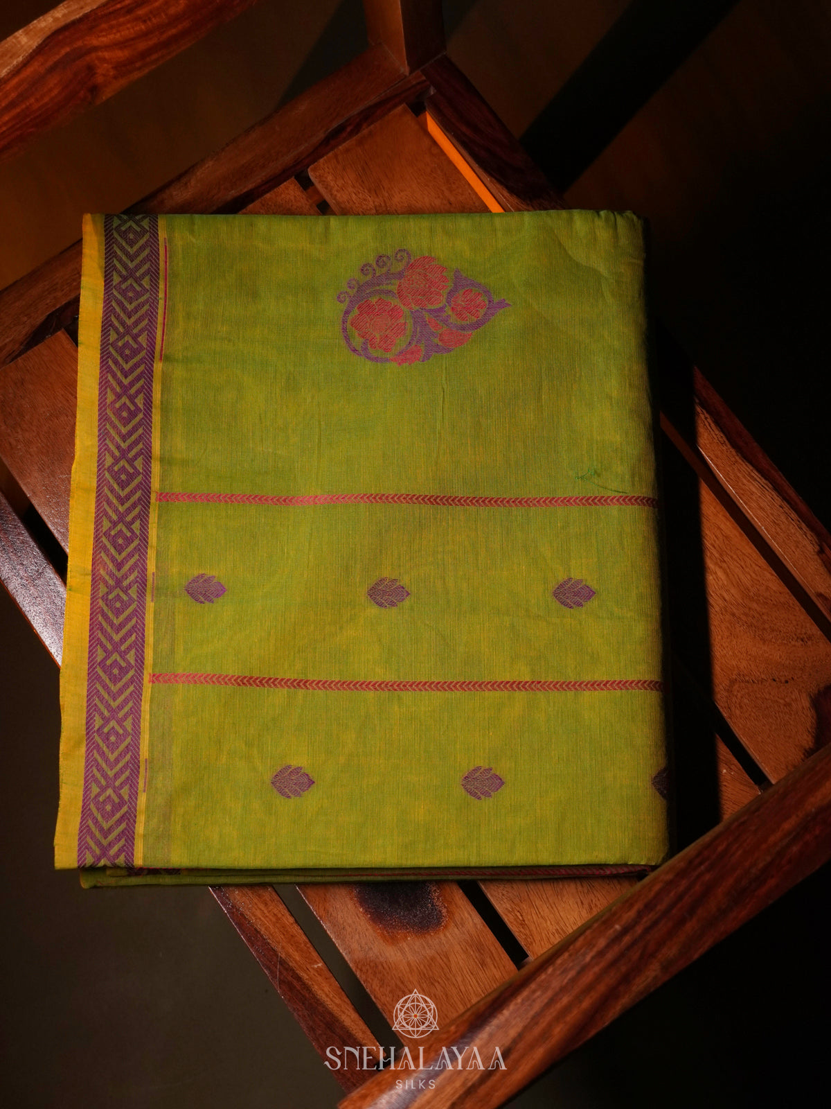 Lime Green Handloom Cotton Saree