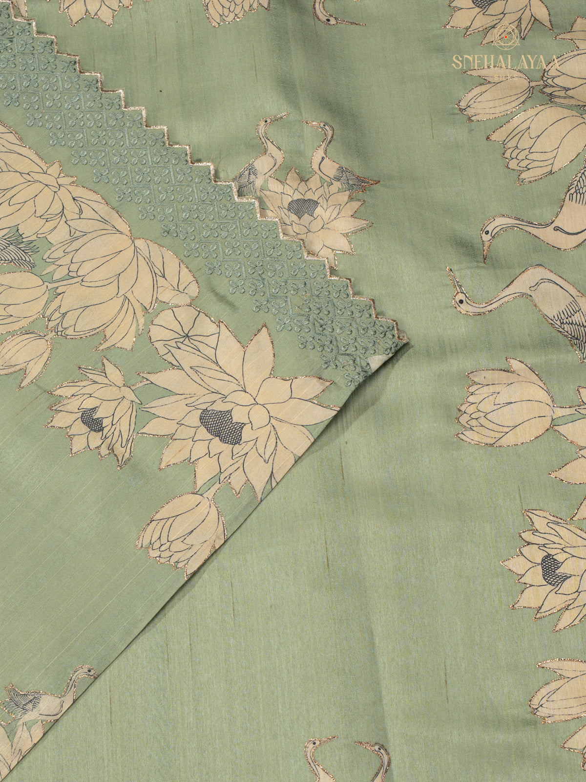 Pale Green Raw Silk Embroidery Saree