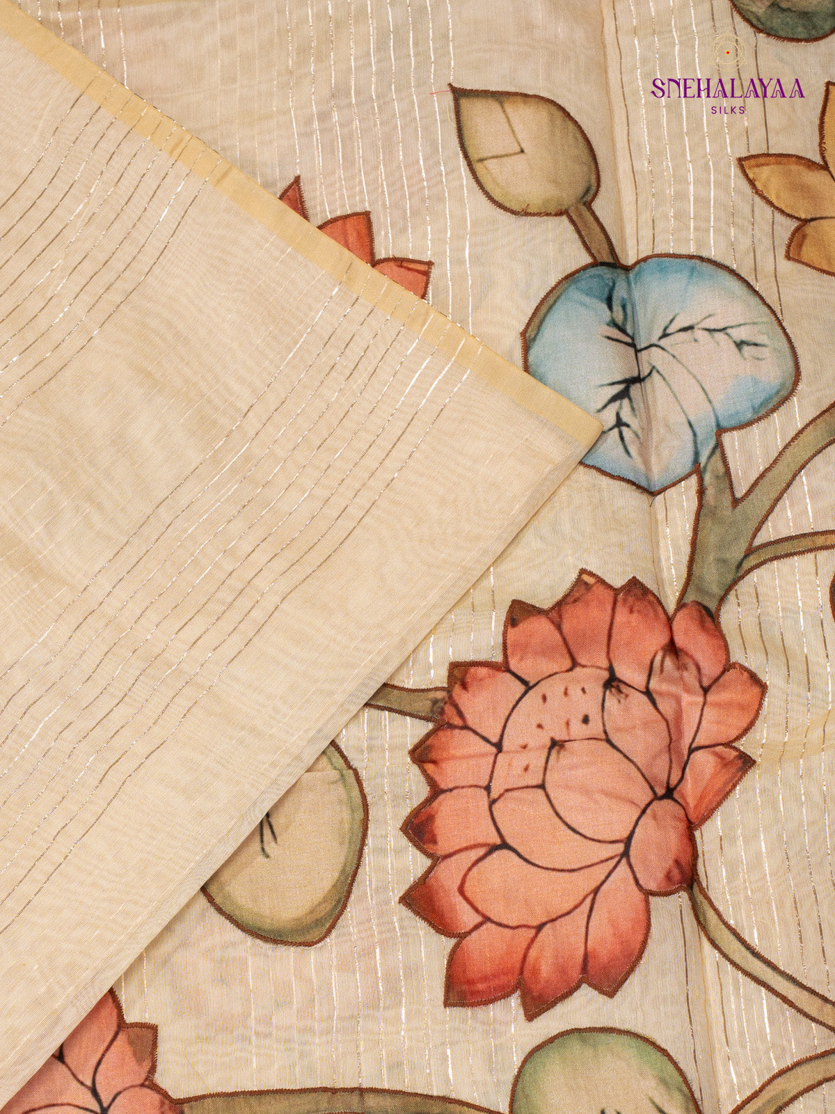 Cream Linen Embroidery Saree