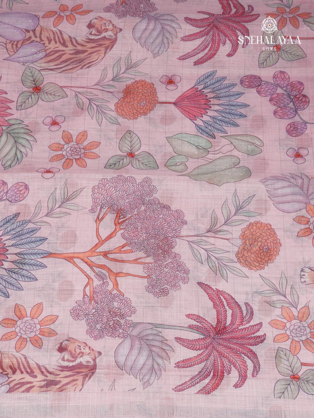 Pastel Pink Printed Linen Saree