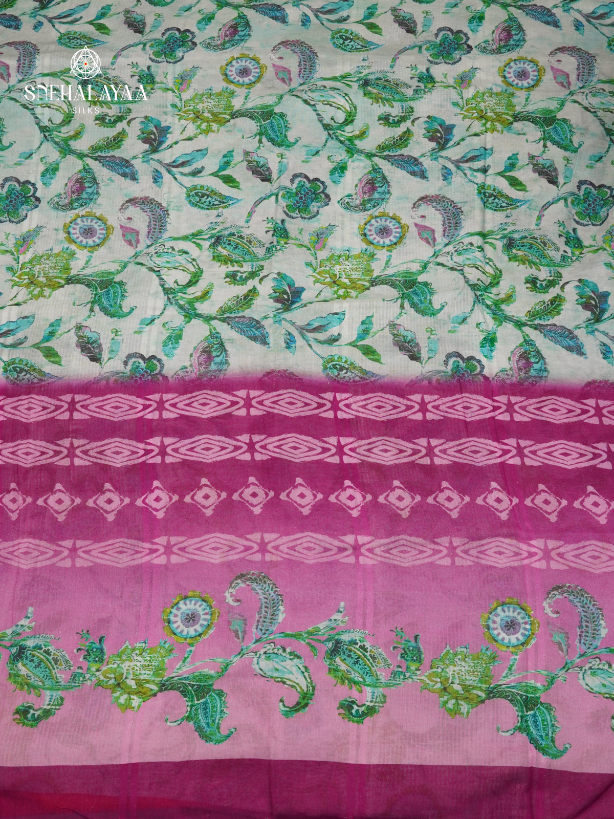 Teal Green Printed Linen Cotton Saree