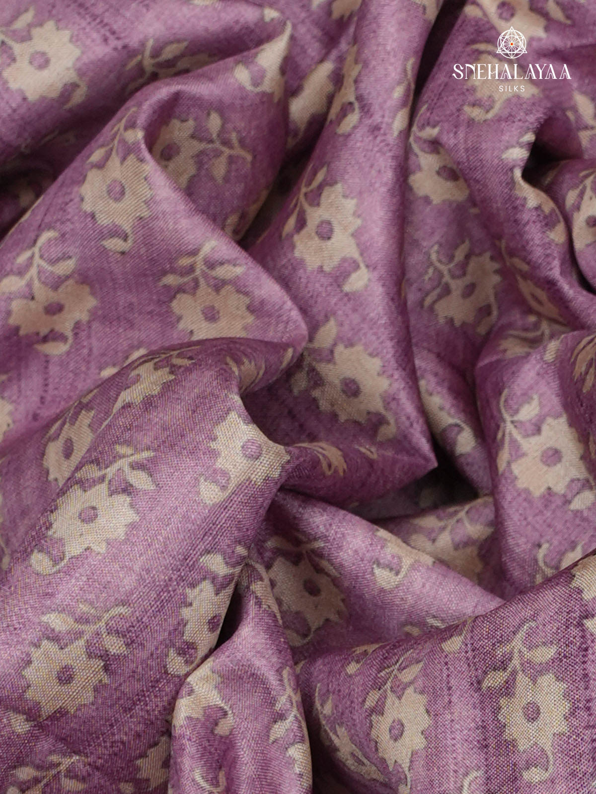 Plum Floral Printed Tussar Saree