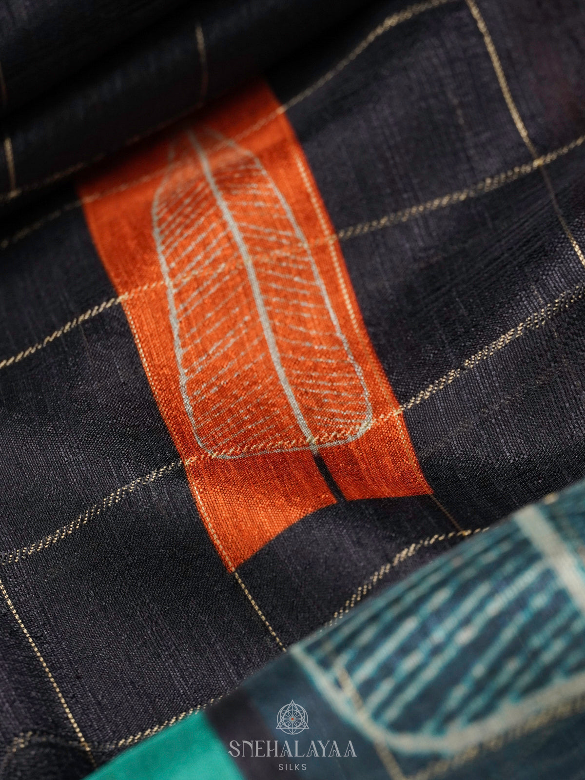 Navy Blue Tussar Saree