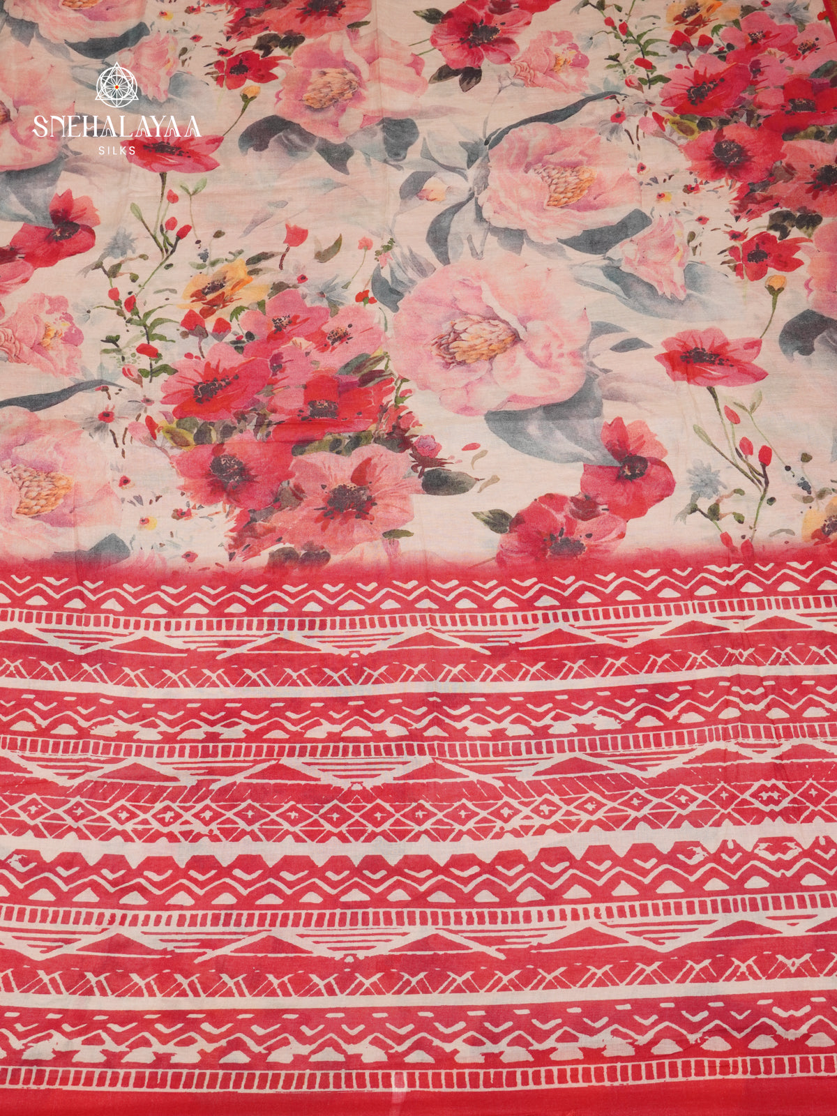 Cream Printed Linen Cotton Saree