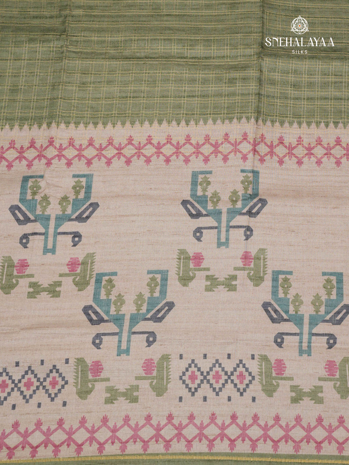 Pastel Green Printed Tussar Saree