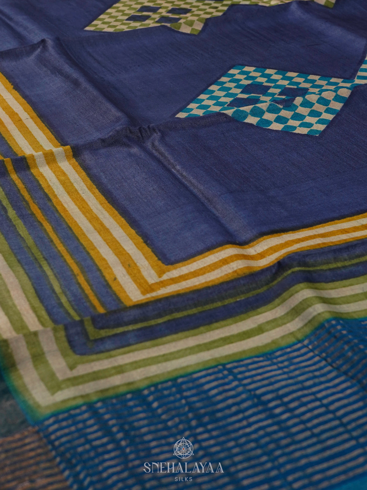 Navy Blue Tussar Saree