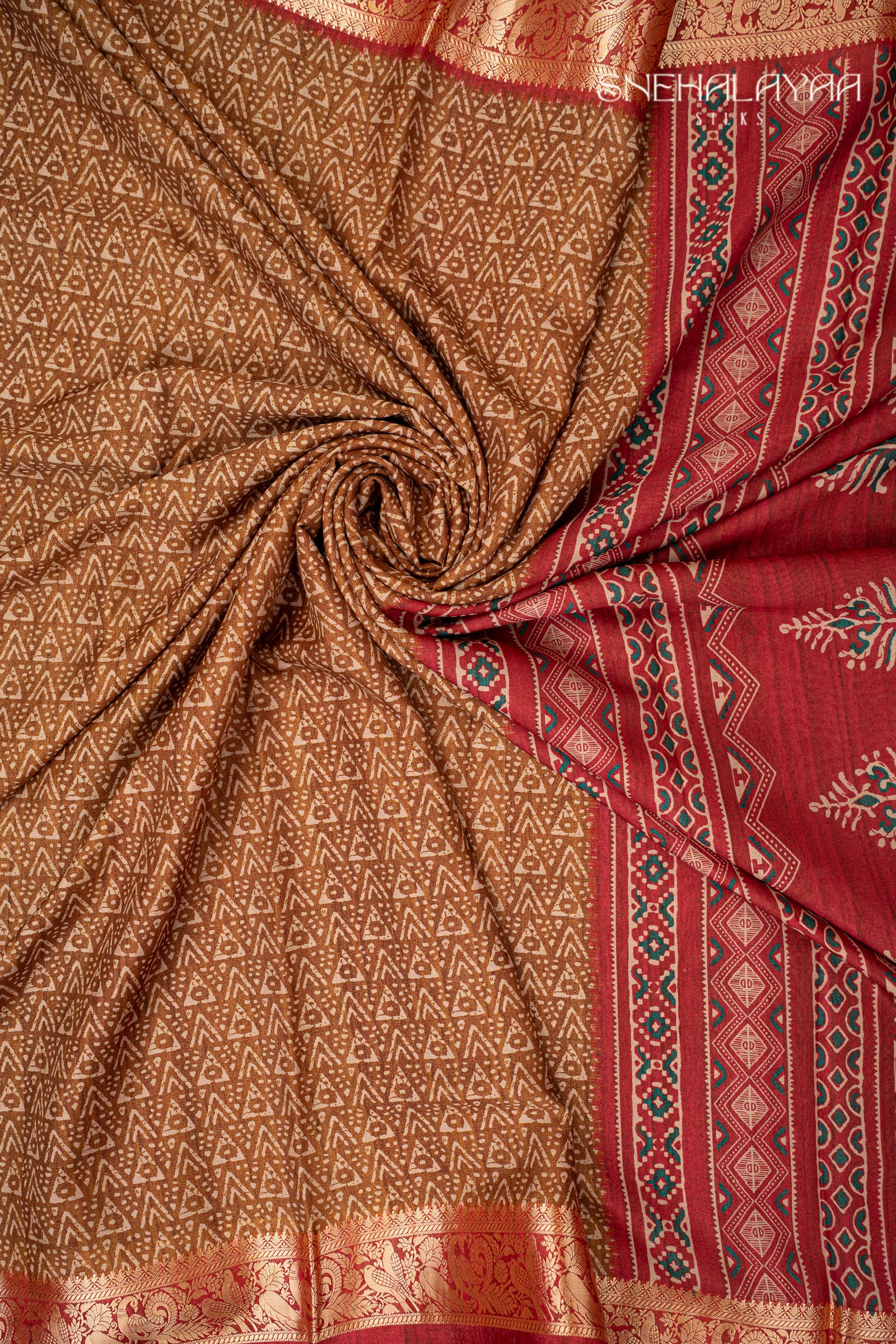 Cider Orange Semi Printed Silk Saree