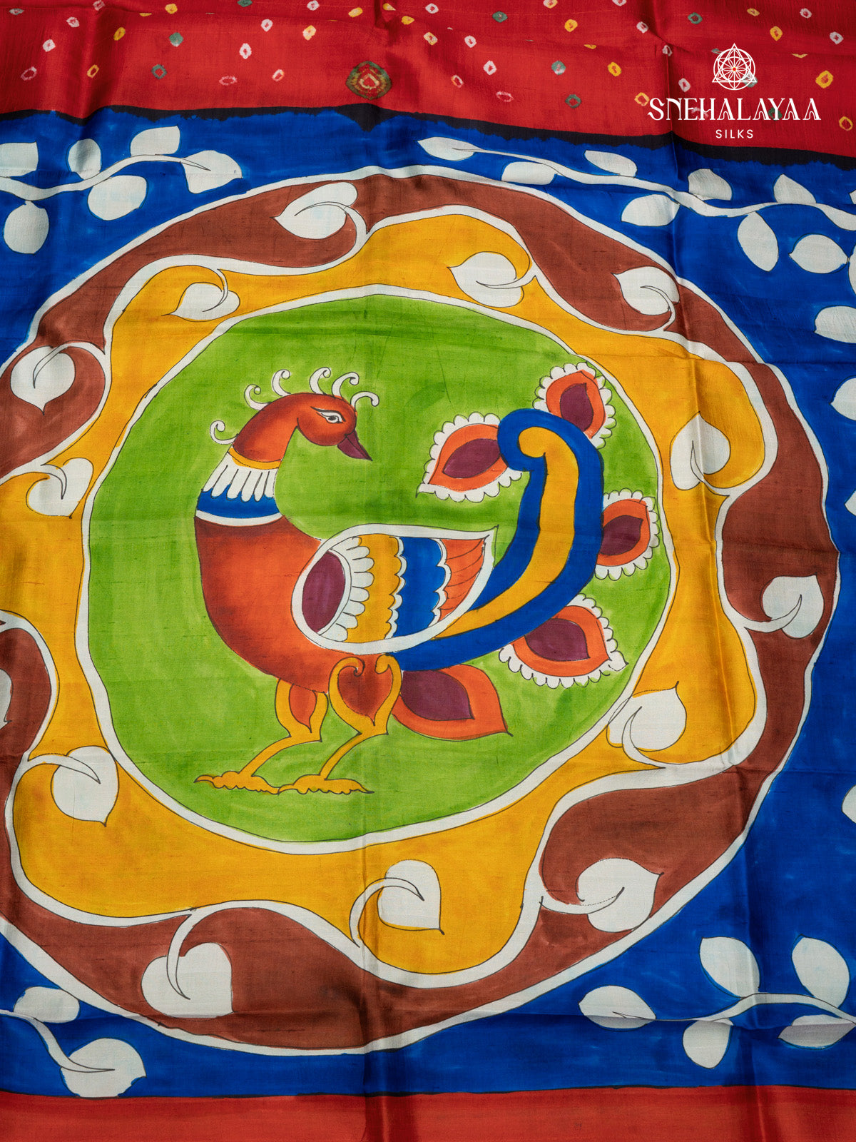 Red Tussar with Bandhini Design Saree