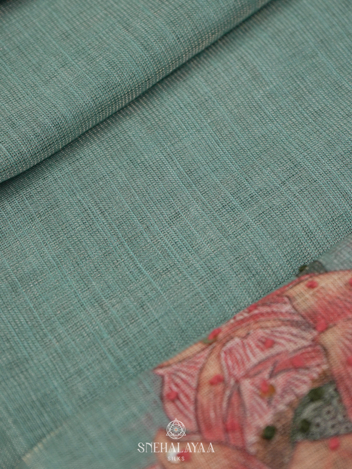 Sage Green Linen Embroidery Saree