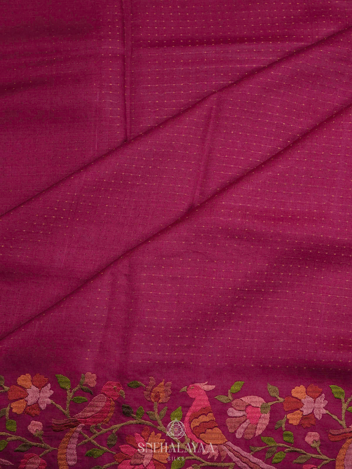 Magenta Pink Tussar Embroidery Saree