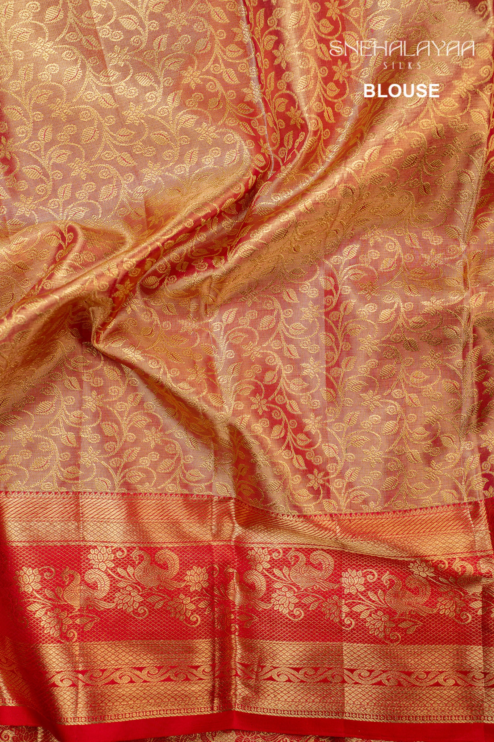Candy Red Kancheevaram Tissue Silk Saree