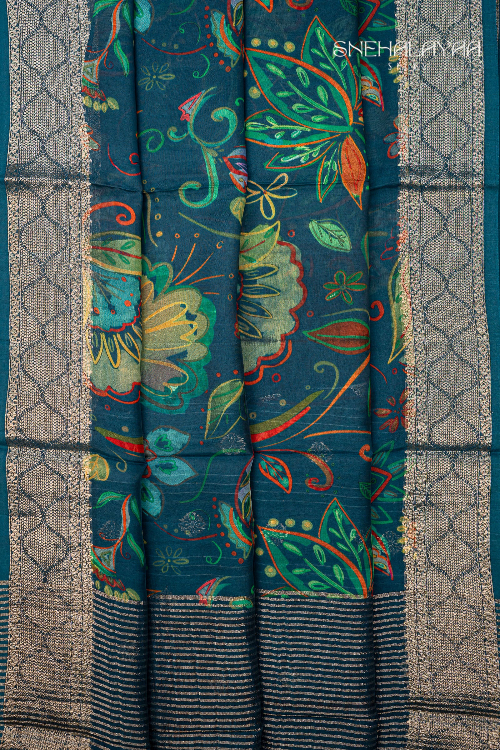 Aegean Blue Banaras Organza Saree