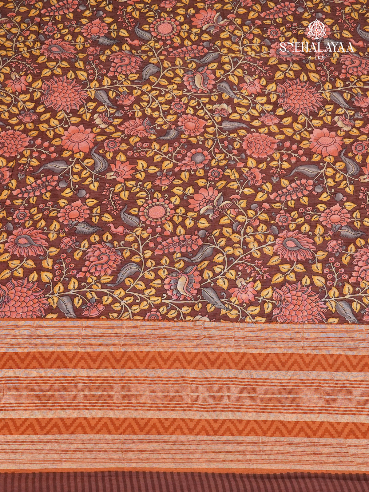 Brown With Orange Chanderi Saree
