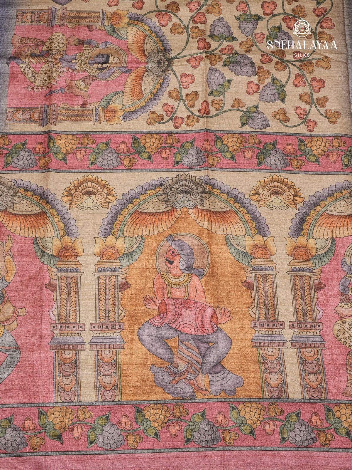 Beige With Grey Border Kalamkari Tussar Saree