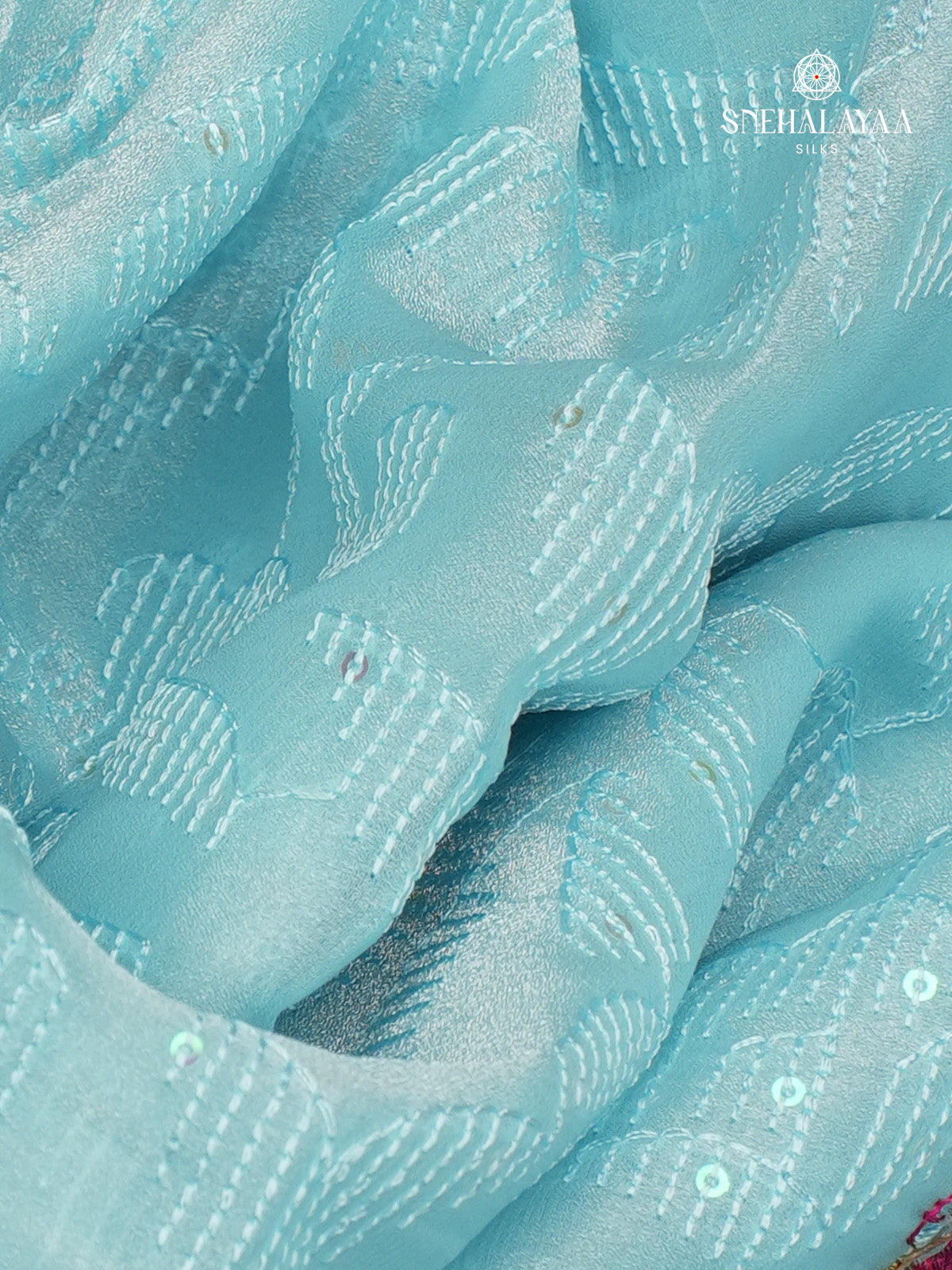 Sky Blue Embroidery Designer Saree