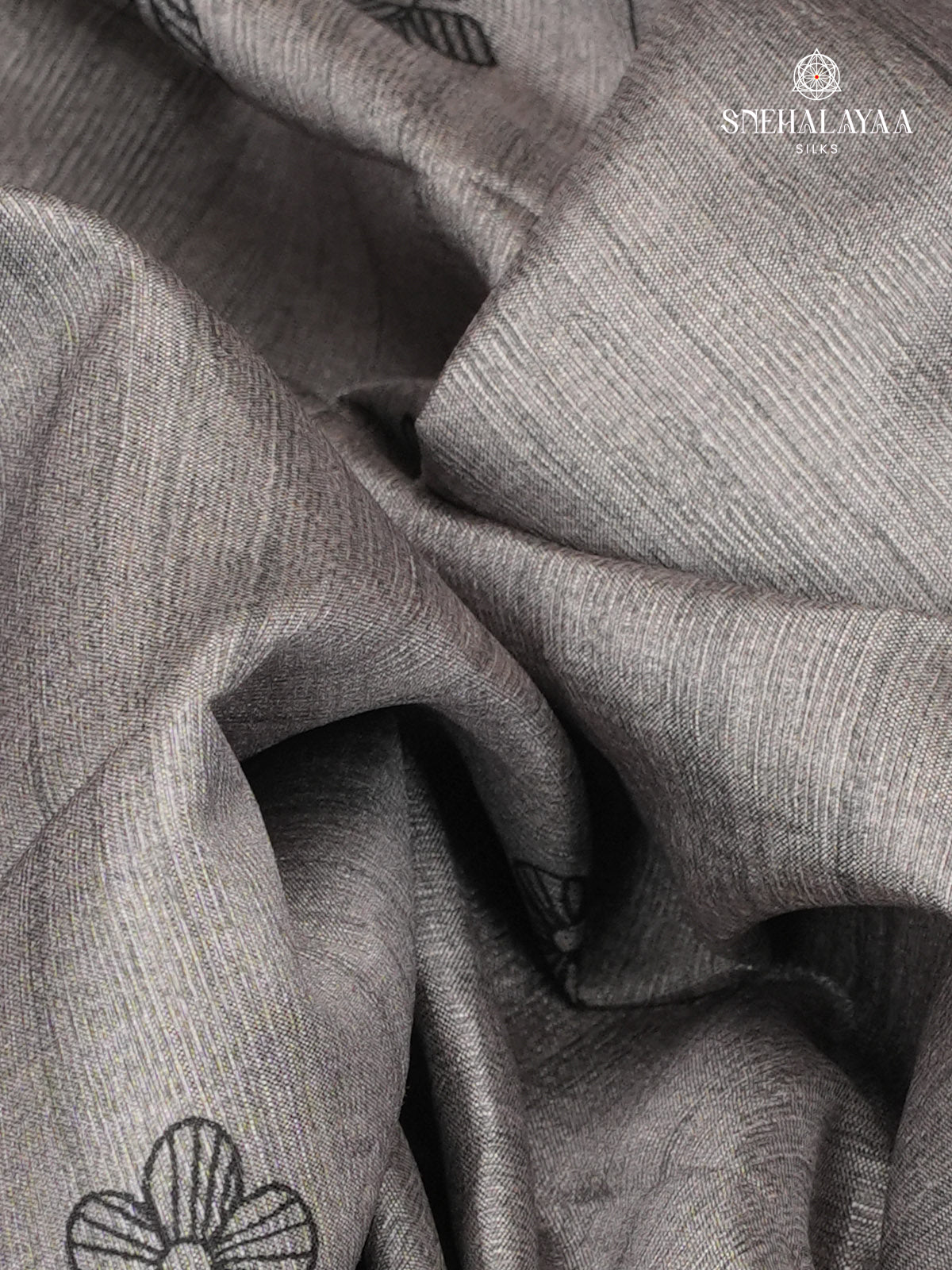 Grey Floral Printed Tussar Saree