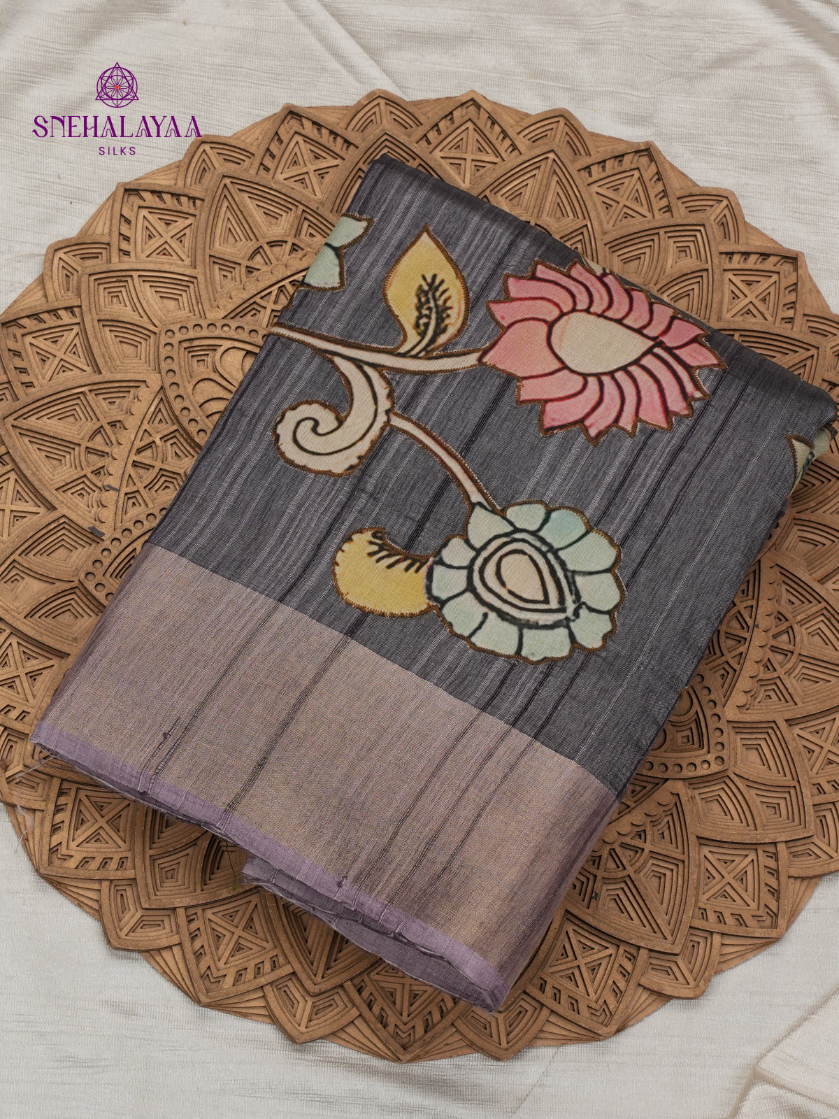 Black Tussar Embroidery Saree