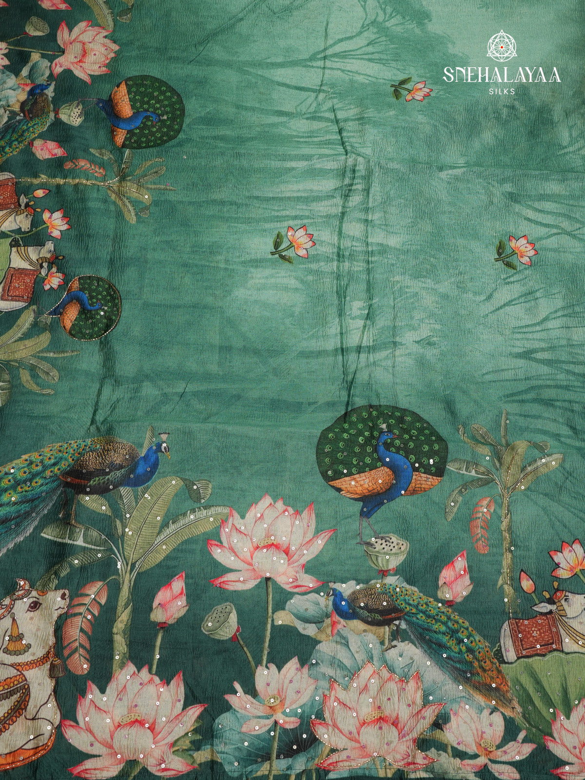 Green Crush Embroidery Saree