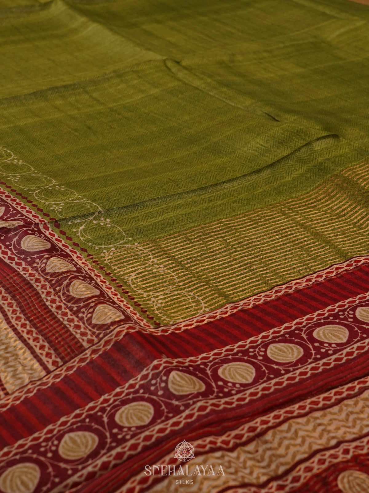 Olive Green Tussar Saree