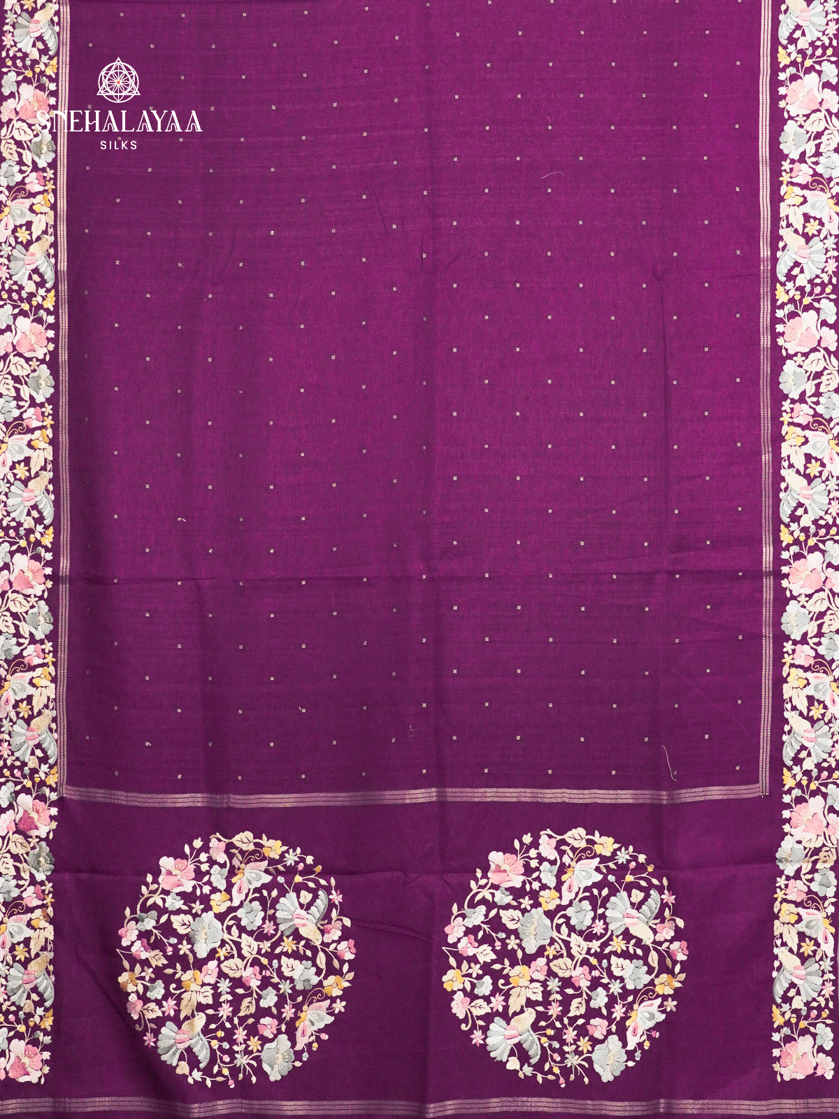 Purple Munga Tussar Embroidery Saree