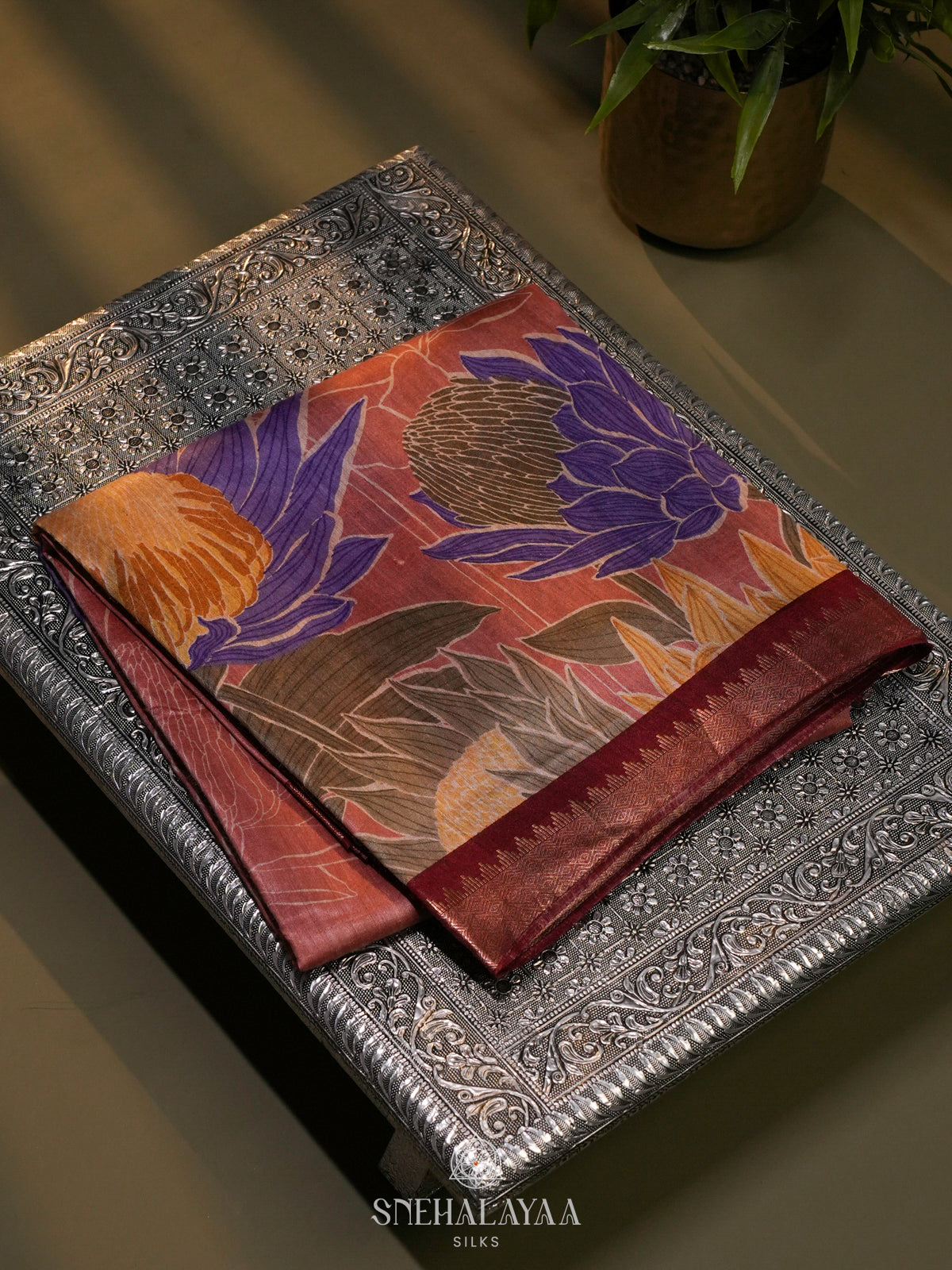 Coral Pink Chanderi Saree