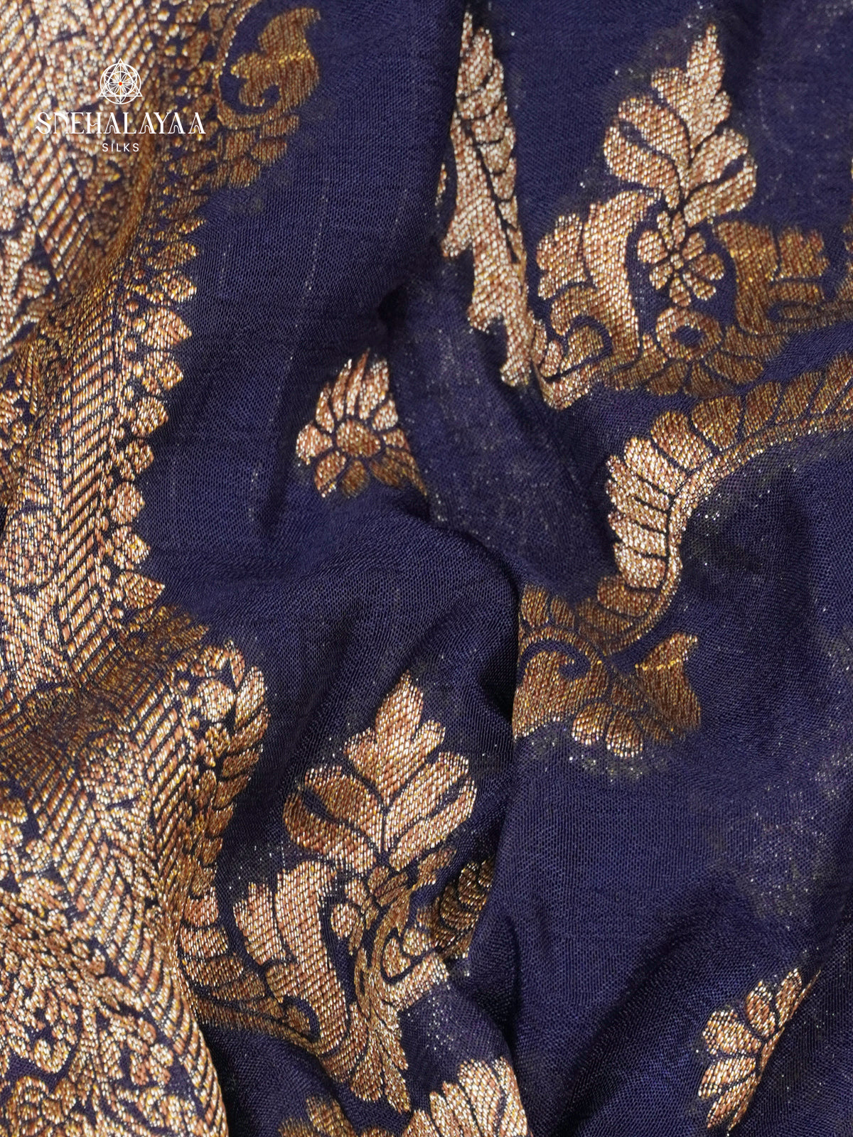 Navy Blue Banaras Crepe Silk Saree