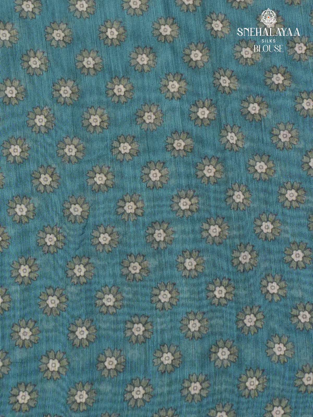 Teal Blue Printed Linen Saree