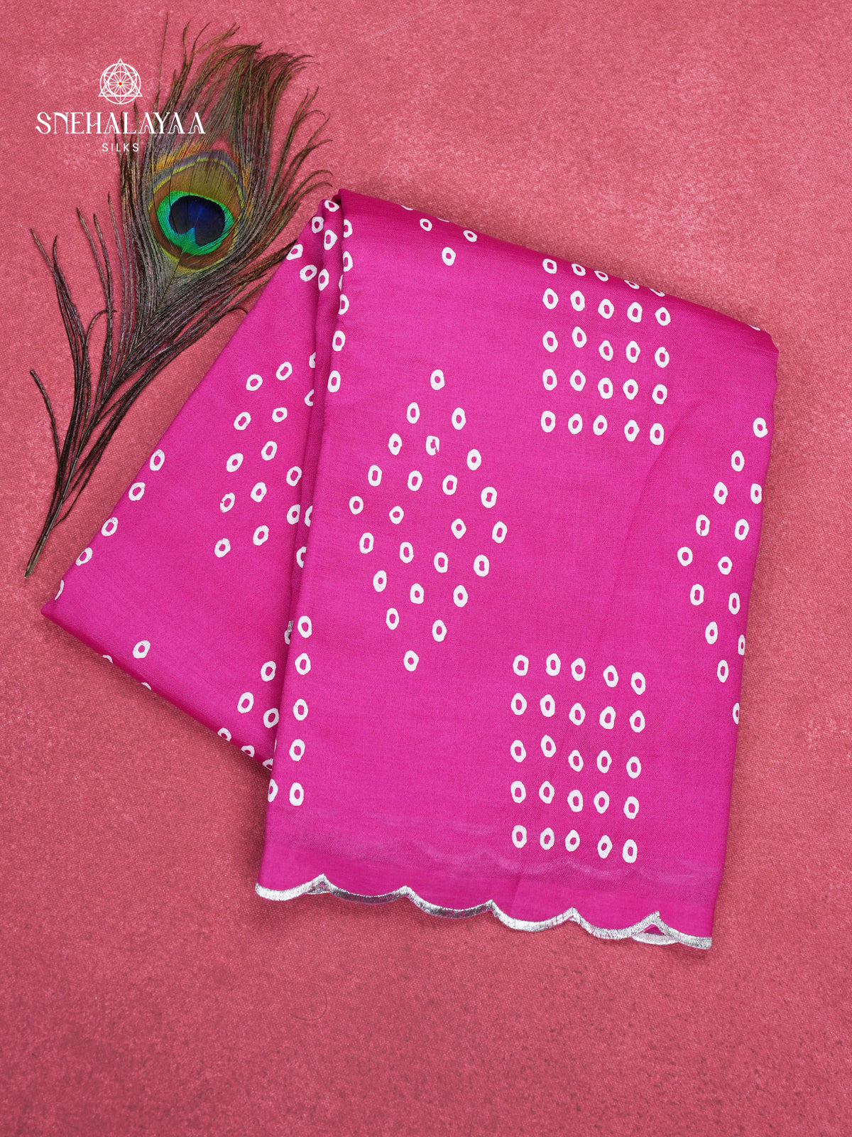 Rani Pink Mangalagiri Silk Cotton Saree with Bandhani Design