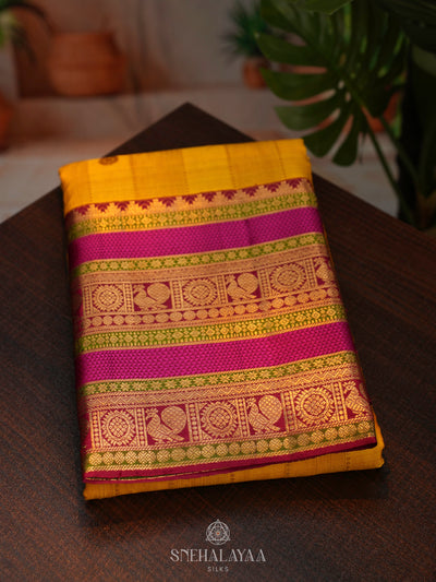 Mango Yellow Kanchi Linen Silk Saree