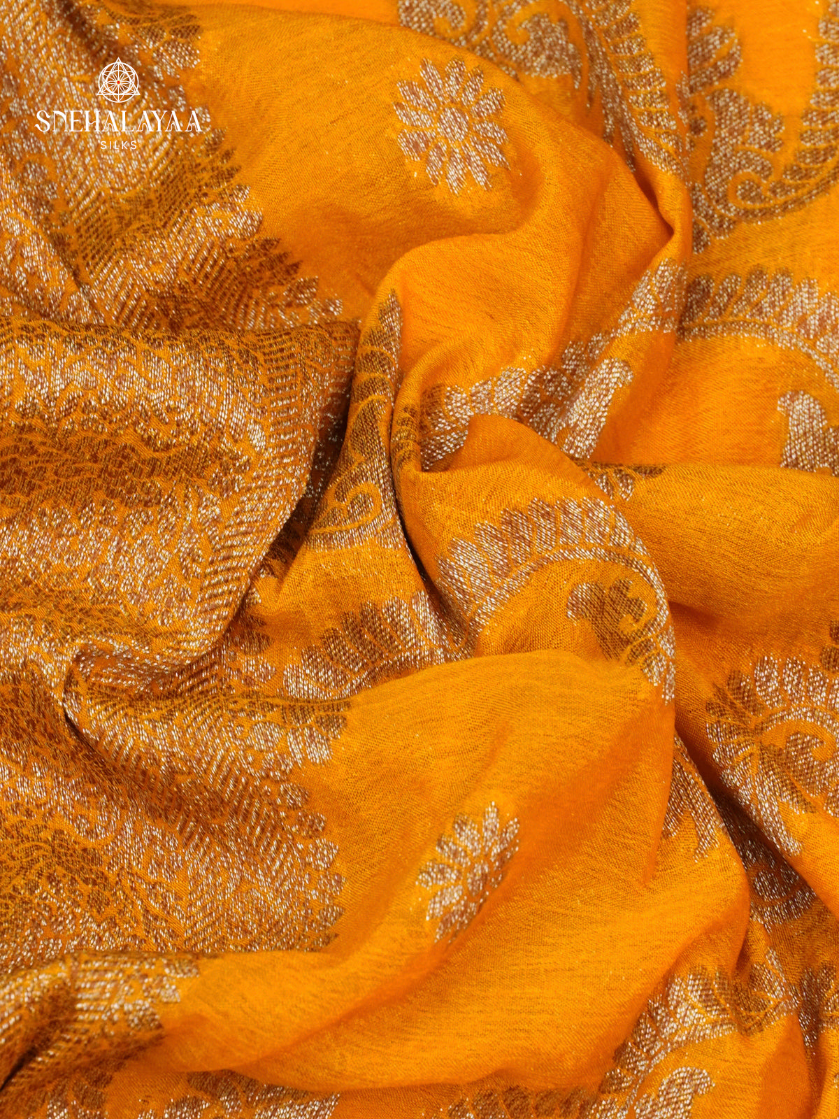 Mango Yellow Banaras Crepe Silk Saree