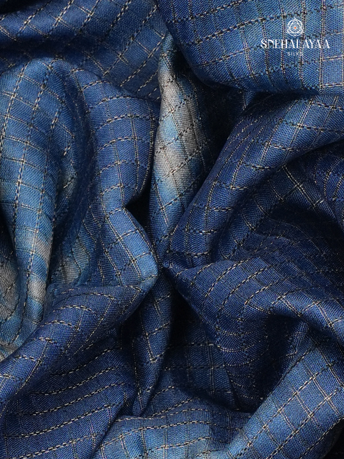 Blue Floral Printed Tussar Saree