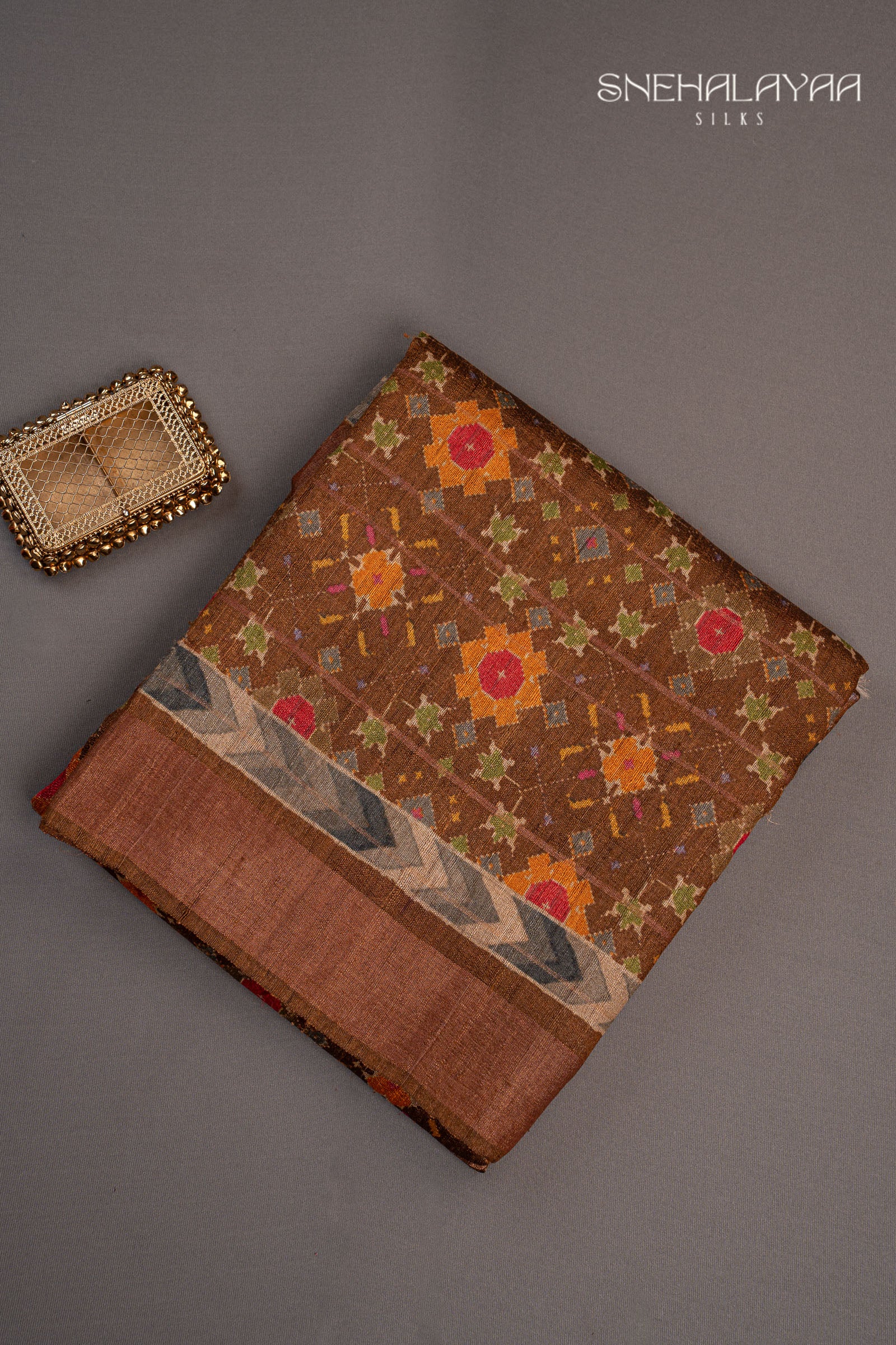 Tawny Brown Tussar Saree