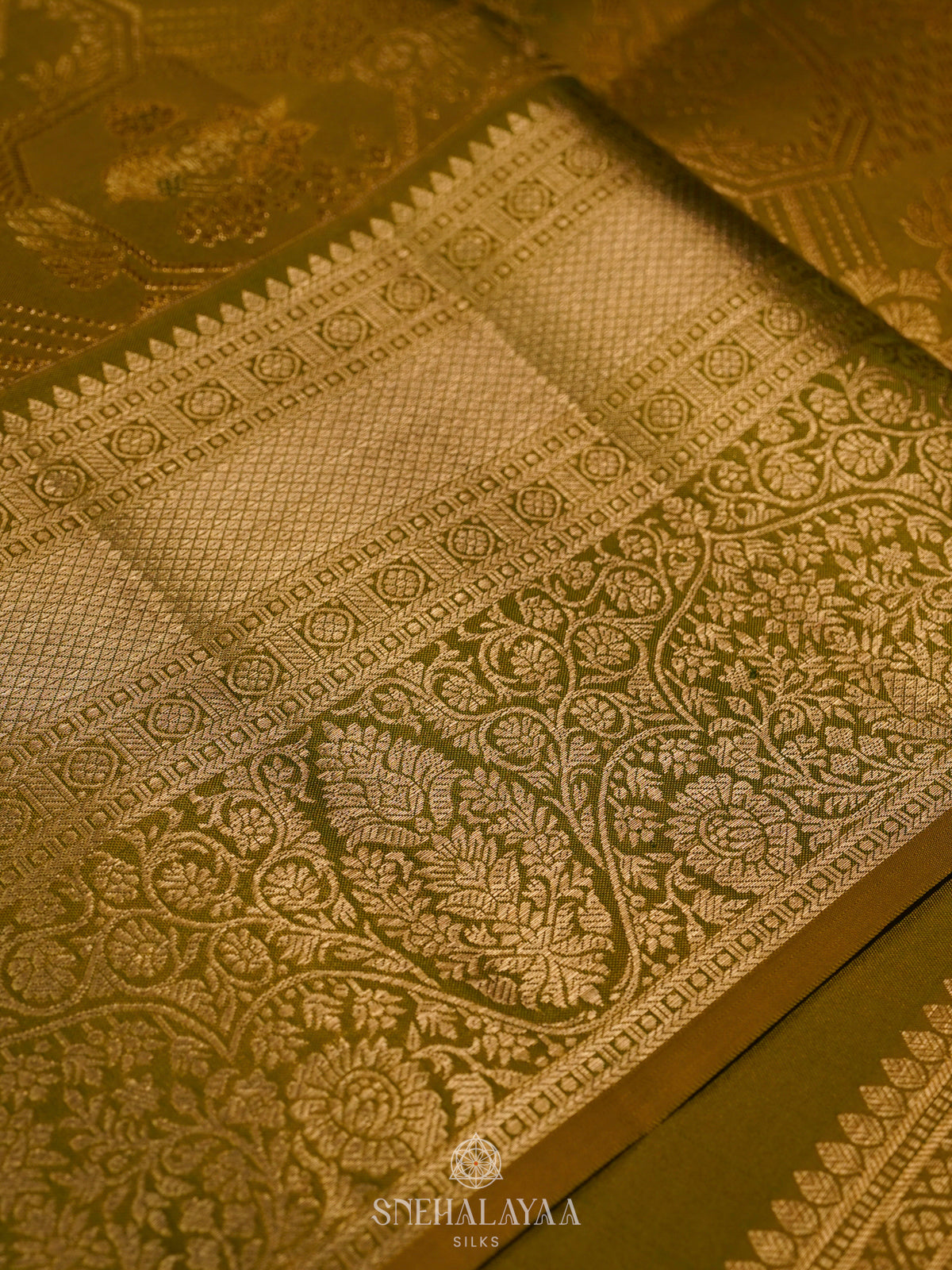 Olive Green Kanjivaram Silk Saree