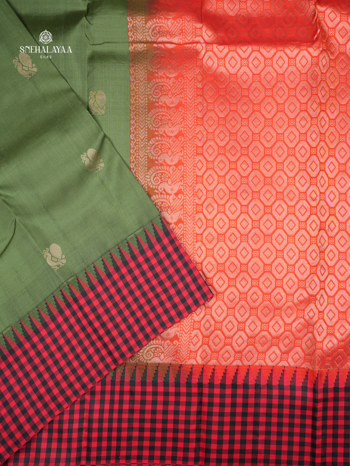 Olive Green Kanjivaram Silk Saree
