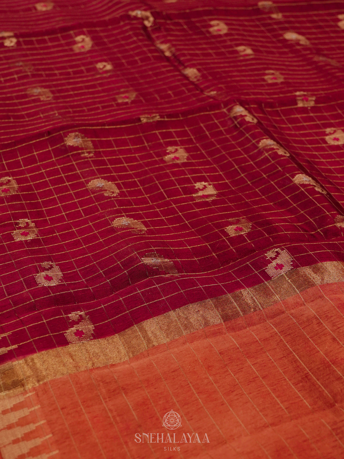 Maroon Banaras Kora Silk Saree