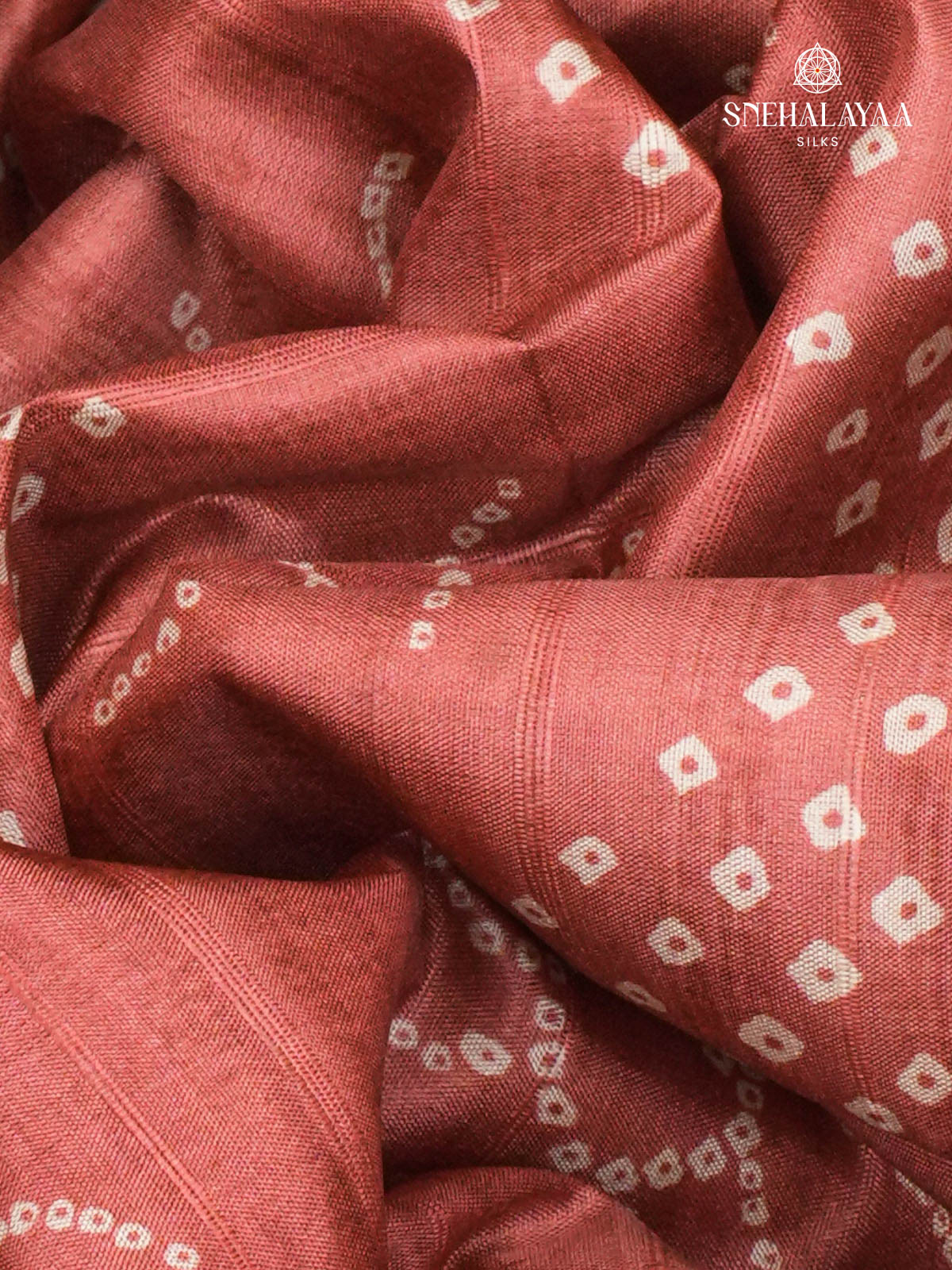 Rust Orange Printed Tussar Saree