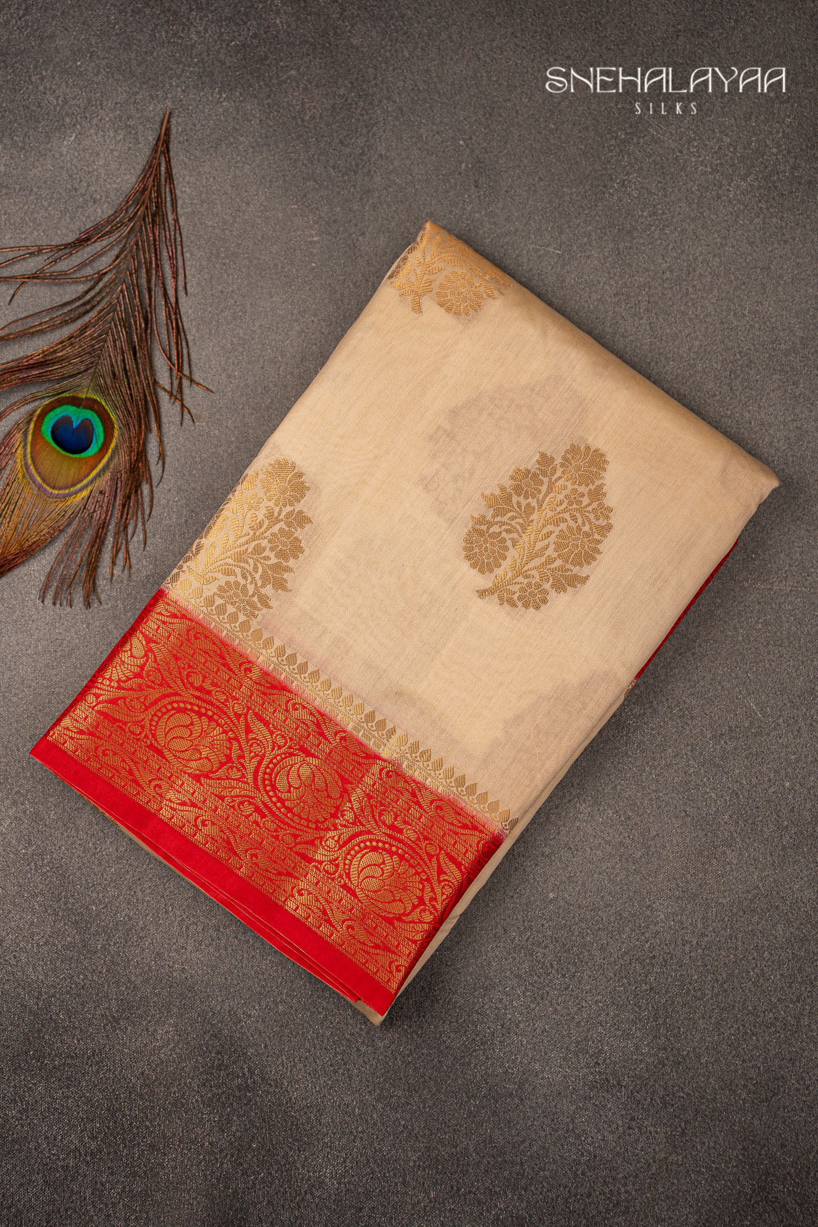 Cream Banaras Dupion Silk Saree