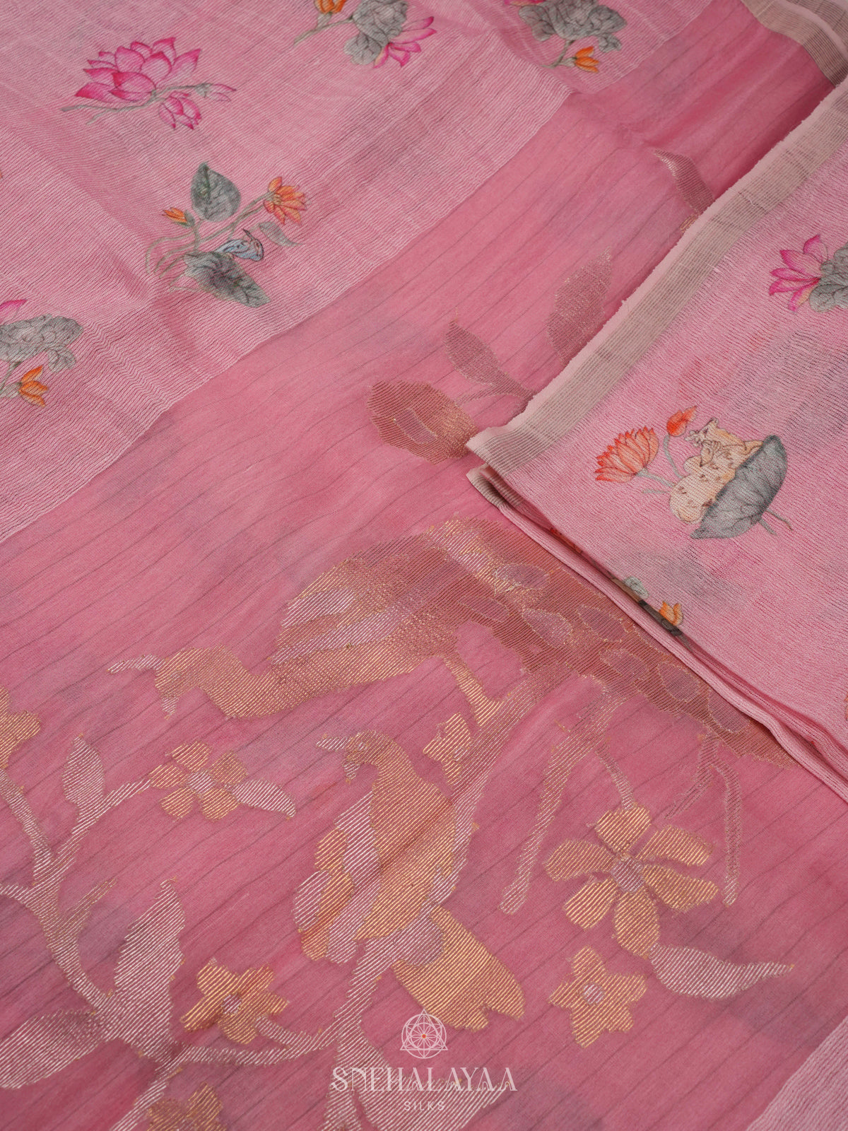 Pink Linen Kora Silk Saree