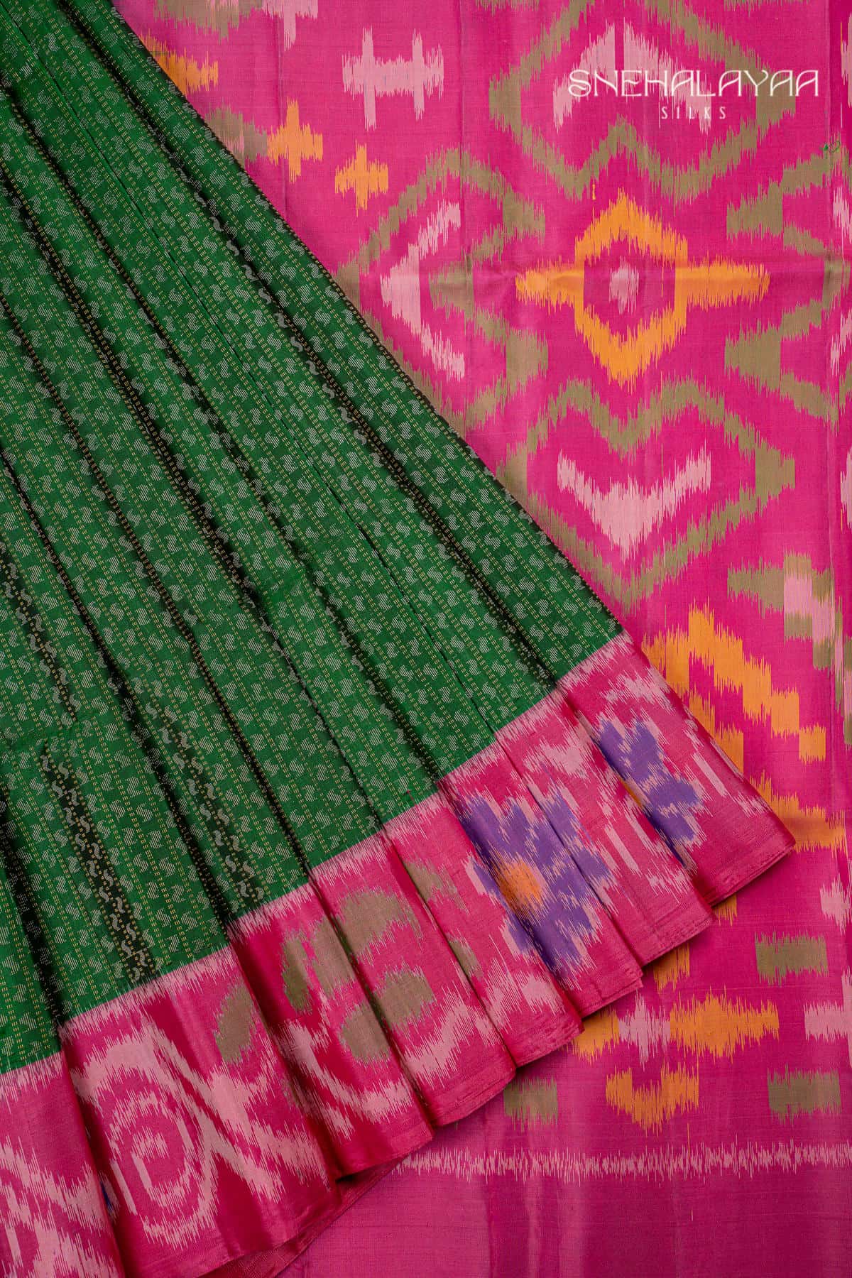 Green Ikkat Soft Silk Saree