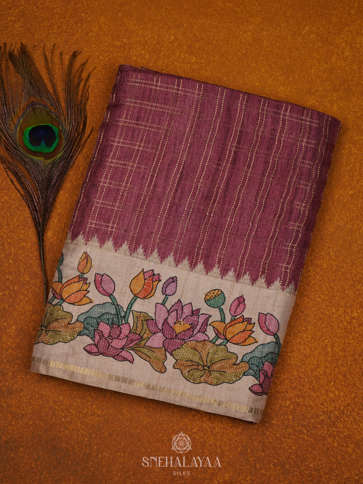 Mauve Rose Tussar Saree