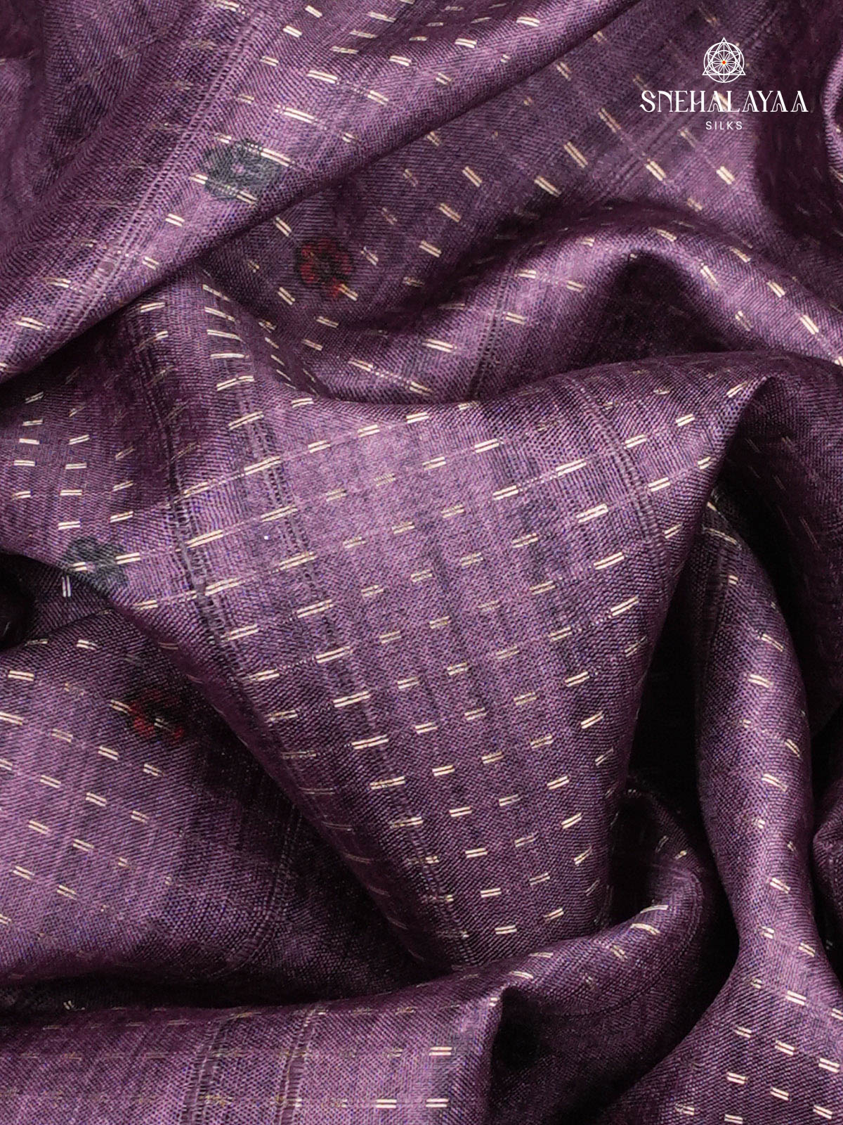 Purple Floral Printed Tussar Saree