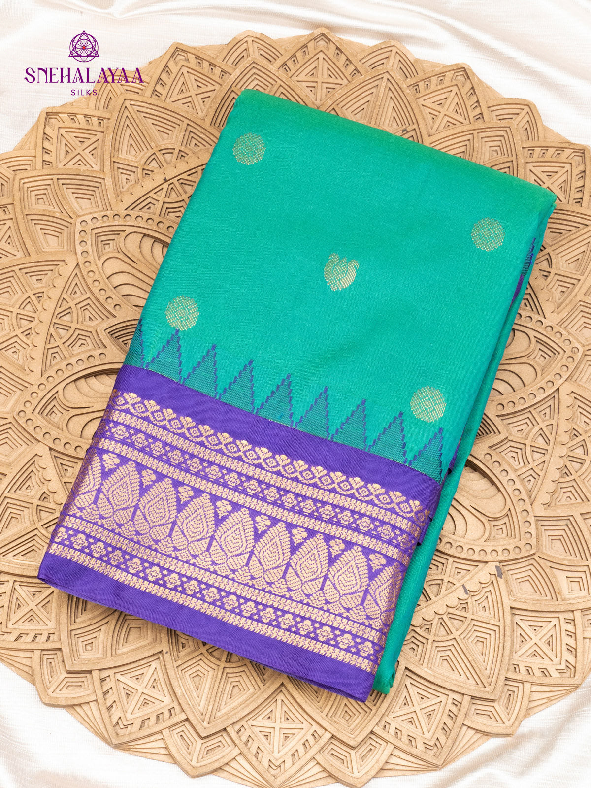 Teal Green Gadwal Silk Saree