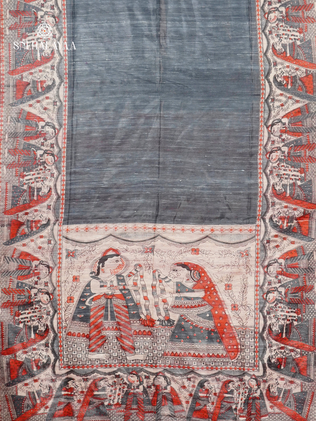 Grey Madhubani Printed Saree